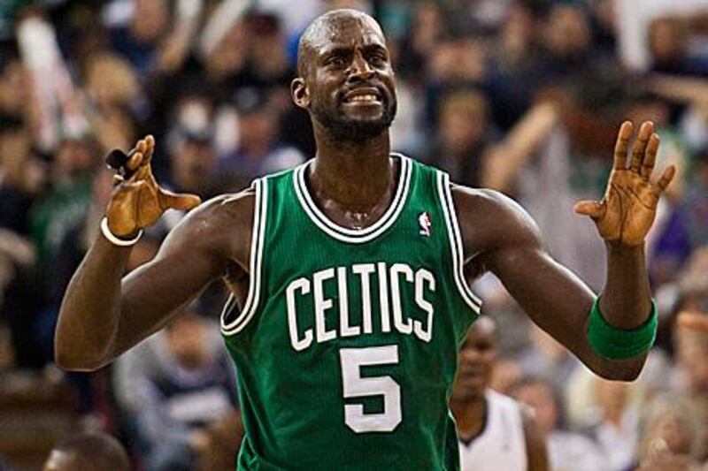 Kevin Garnett celebrates the Boston Celtics win against an in-form Sacramento Kings.