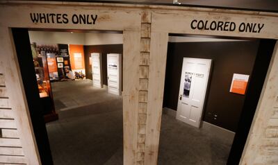 Door frames are part of the exhibit titled Determined The 400-year struggle for Black Equality at the museum in Richmond, Va., Wednesday, June 19, 2019. The exhibit is scheduled to open June 22. (AP Photo/Steve Helber)