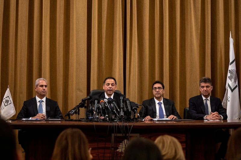 Lebaon's interim central bank governor Wassim Mansouri, second left, has said any government financing requests 'outside the legal framework' will be turned down. AP