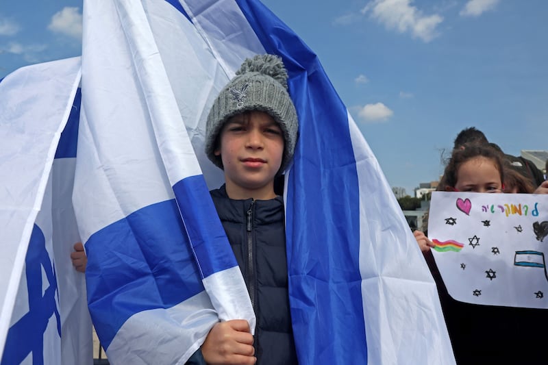 Some children attended a rally in Tel Aviv. AFP