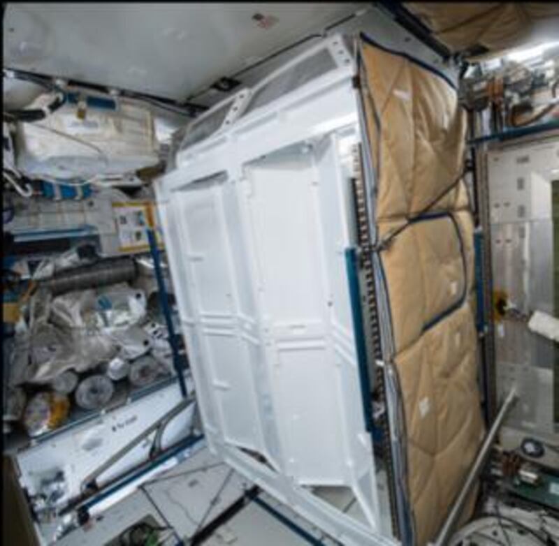 Astronauts have privacy while using the lavatory. Courtesy of Nasa