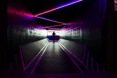 People doing roller skating at the RollDXB roller disco which opens at Shed 3 Marina Cubes Street, Dubai Maritime City, Port Rashid, Bur Dubai on April 25,2021. (Pawan Singh/The National). Story by Sophie Prideaux 