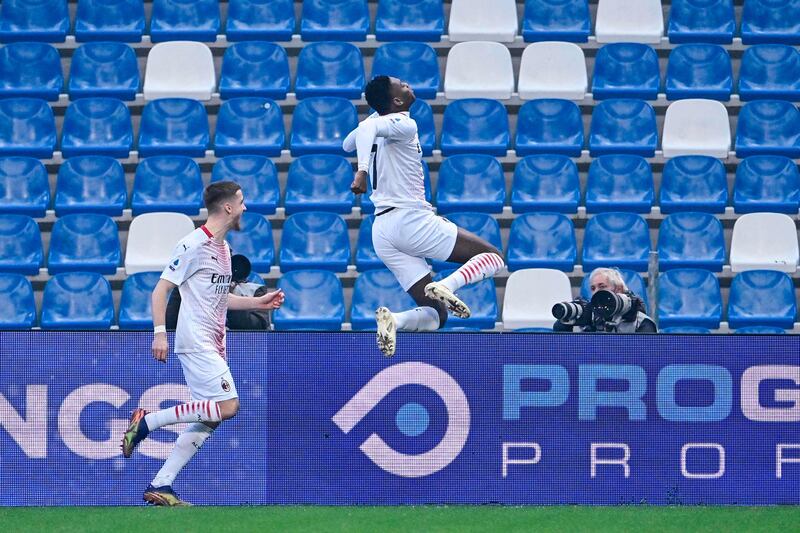 Rafael Leao after scoring against Sassuolo. AFP