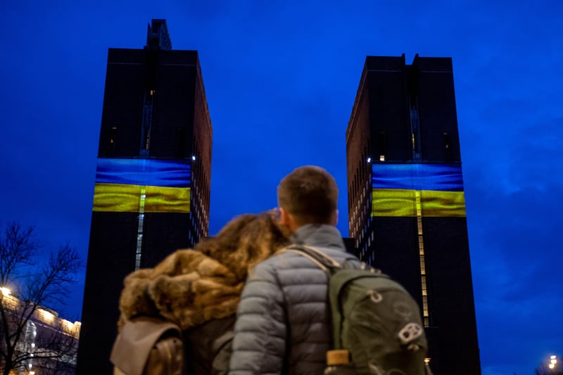 Oslo City Hall is illuminated in Norway. Reuters