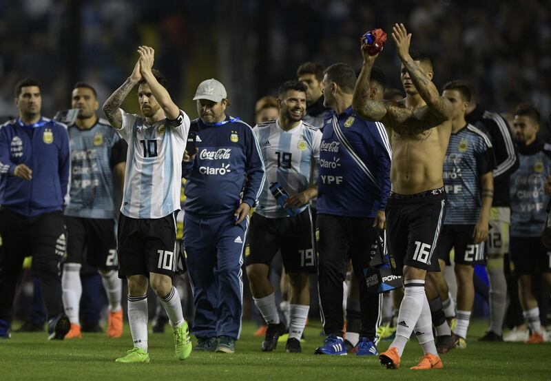 Argentina's players acknowledge the crowd after defeating Haiti 4-0. Juan Mabromata / AFP