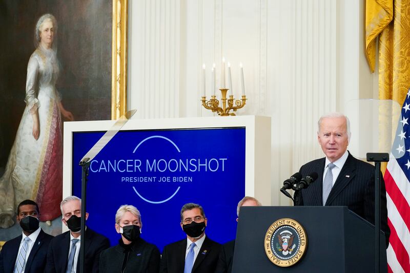 President Joe Biden speaks during a 'Cancer Moonshot' event at the White House. AP