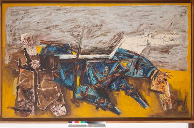 Untitled (1960), oil on canvas, 51" by 81", by MF Husain. Photo: Vadehra Gallery