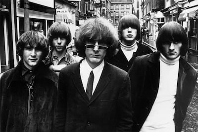Innovative Californian folk-pop-rock combo The Byrds in London for their British tour. From left, David Crosby, Chris Hillman, Jim McGuinn, Michael Clarke and Gene Clark. Getty Images