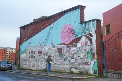 A mural depicts an industrial scene in Kelham Island, Sheffield. Photo: Dominic Lipinski 
