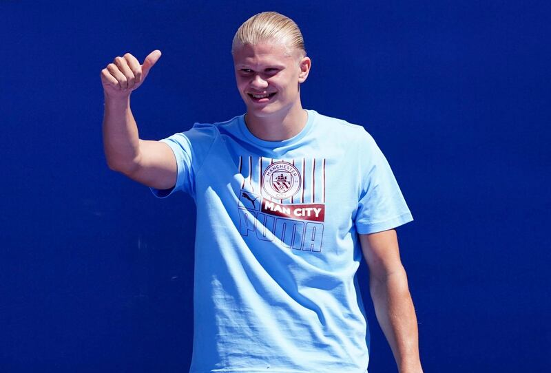 New Manchester City signing Erling Haaland at the Etihad Stadium. AP