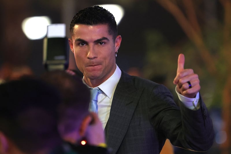 Portuguese star Cristiano Ronaldo arrives at Mrsool Park Stadium in Riyadh, Saudi Arabia, for his unveiling as an Al Nassr player on Tuesday, January 3, 2023. AFP