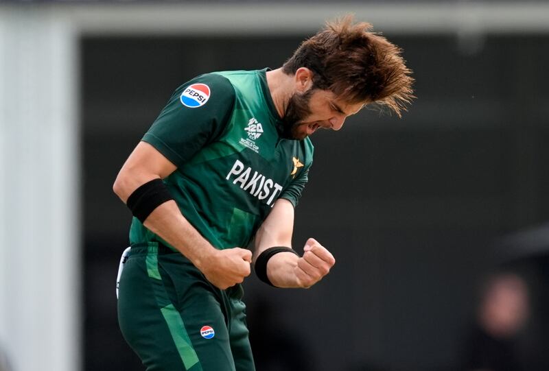 Pakistan's Shaheen Afridi celebrates the wicket of Ireland's Andrew Balbirnie. AP 
