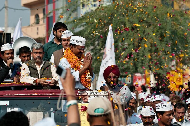 Arvind Kejriwal was a low-key civil servant until 2001, when he left his job as a tax official to embark on a career as an anti-corruption campaigner. Manan Vatsyayana / AFP



