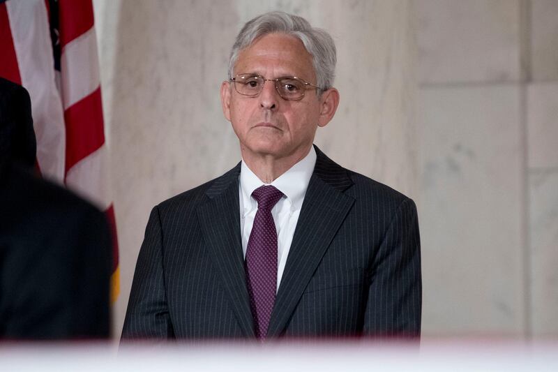 FILE - In this July 22, 2019, file photo, Merrick Garland pays his respects for the late Supreme Court Justice John Paul Stevens in the Great Hall of the Supreme Court in Washington. President-elect Joe Biden is set to name Garland as Attorney General. (AP Photo/Andrew Harnik, File)