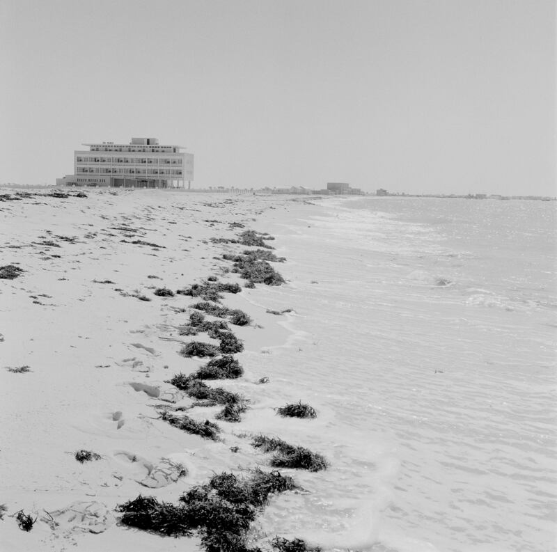 The Beach Hotel along Abu Dhabi's coast, pictured in 1962 - the year the emirate exported its first shipment of oil. Photo: BP Archive.
