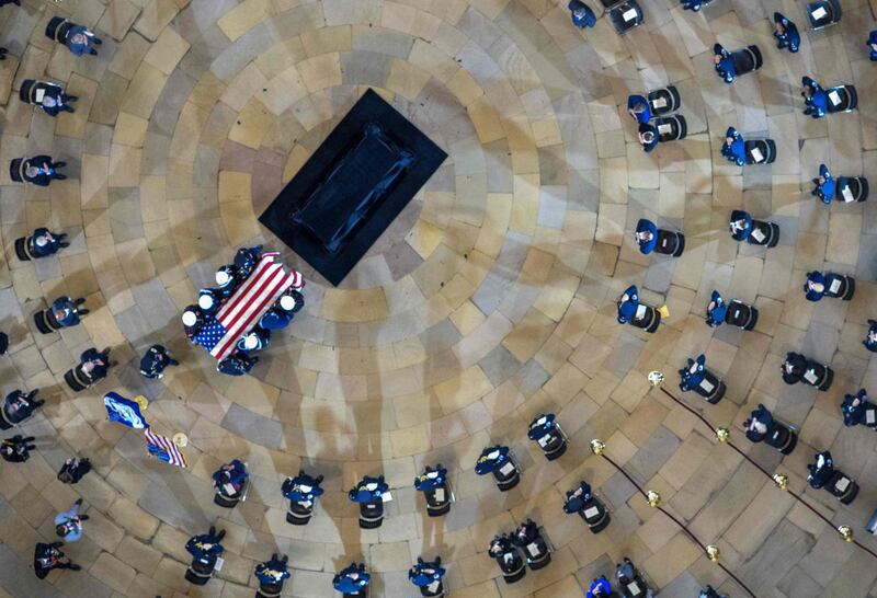 Capitol Police officer William "Billy" Evans arrives to lie in honor in the Rotunda of the US Capitol in Washington. Mr Evans was killed and another wounded after a man drove through security and crashed into a barrier at the complex, forcing it into lockdown. AFP