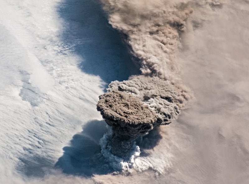 2. The Raikoke Volcano on the Kamchatka Peninsula erupts on June 22, 2019. The last time it exploded was in 1924. Photo: Nasa Earth Observatory