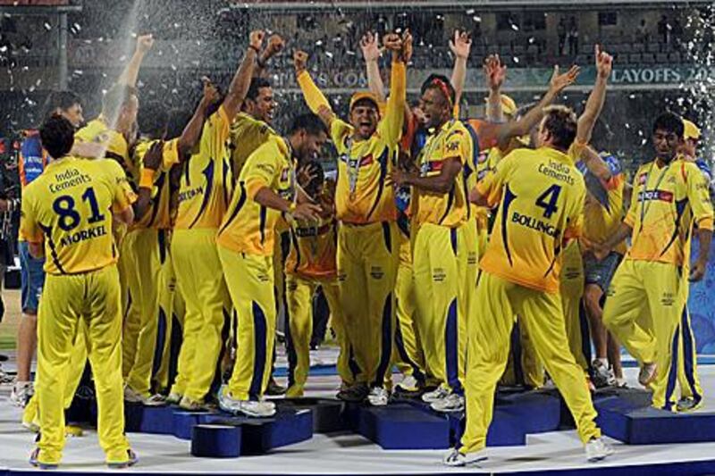 Chennai Super Kings celebrate winning season four of the IPL after beating Royal Challengers Bangalore by 58 runs.