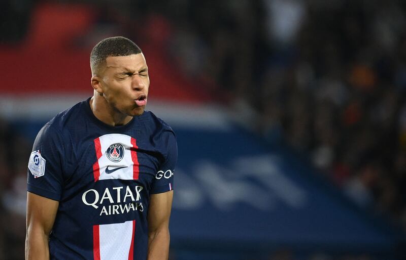 Kylian Mbappe reacts after missing a goal opportunity. AFP