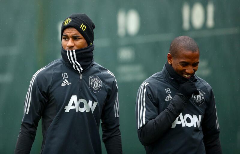 Marcus Rashford (left) and Ashley Young during Manchester United's training session ahead of their Europa League game against Partizan Belgrade. PA