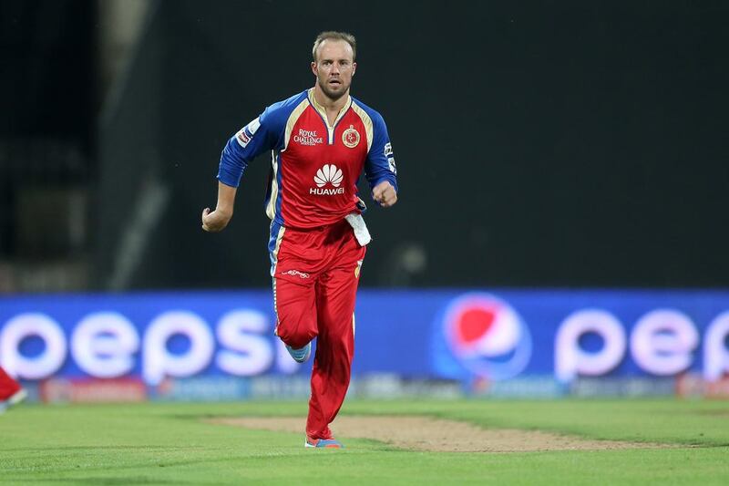 AB de Villiers of Royal Challengers Bangalore, pictured during an Indian Premier League match against Kolkata Knight Riders at Sharjah Cricket Stadium on April 24, 2014, hit 89 off 41 balls to help Bangalore beat Sunrisers Hyderabad on Sunday. Pawan Singh / The National