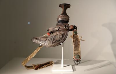Sheikh Rashid’s dagger with belt on display at Al Maktoum Residence. Pawan Singh / The National