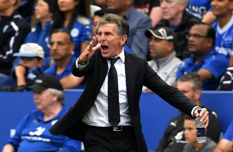 LEICESTER, ENGLAND - AUGUST 18:  Claude Puel, Manager of Leicester City reacts during the Premier League match between Leicester City and Wolverhampton Wanderers at The King Power Stadium on August 18, 2018 in Leicester, United Kingdom.  (Photo by Ross Kinnaird/Getty Images)