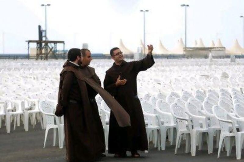 Franciscan monks on Beirut’s beachfront where Pope Benedict XVI will celebrate mass on the weekend. The visit will be the pontiff’s first to Lebanon.