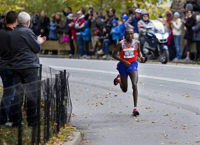 Kenyan Geoffrey Mutai won his second straight New York City Marathon on Sunday. Craig Ruttle / AP