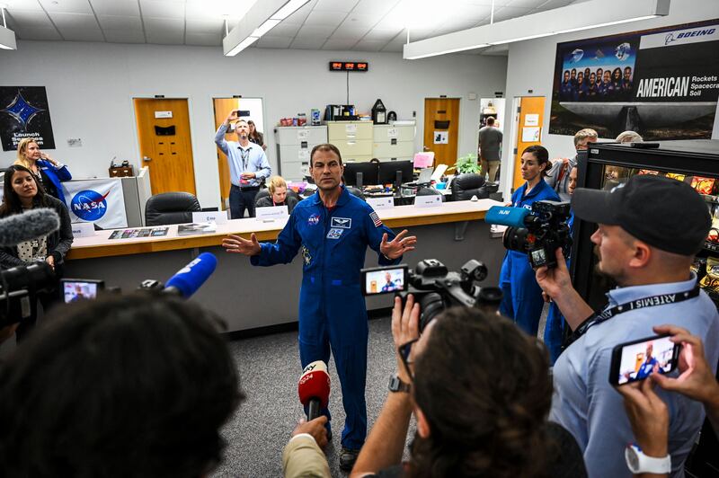 US astronaut Stanley Glen Love speaks after the launch of the Artemis I unmanned lunar rocket was postponed, at the Kennedy Space Centre in Cape Canaveral, Florida. Nasa called off the test flight on August 29 2022 because of a temperature issue with one of the four engines. AFP