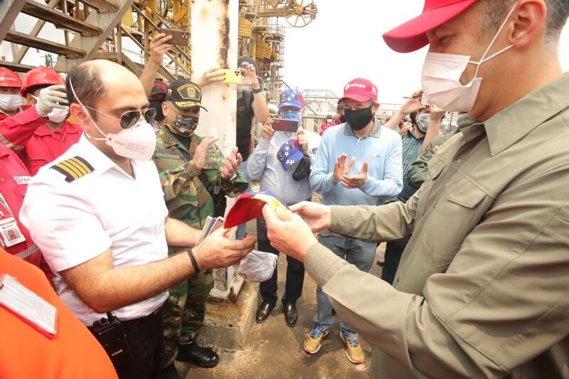 Venezuela Minister of Petroleum Tareck el Aissami in Puerto Cabello, Venezuela during his visit to the 'Fortune' Iranian ship.  EPA