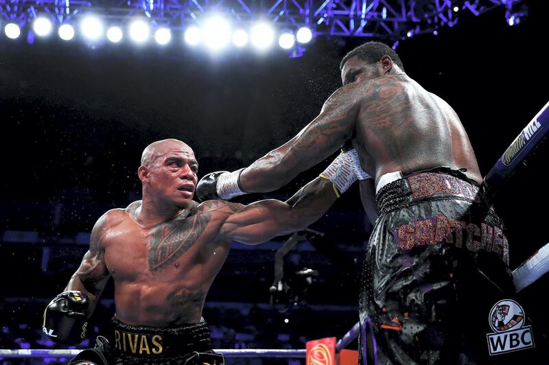 LONDON, ENGLAND - JULY 20: Oscar Rivas punches Dillian Whyte during the WBC Interim Title and Final Eliminator for WBC World Heavyweight Title fight between Dillian Whyte and Oscar Rivas at The O2 Arena on July 20, 2019 in London, England. (Photo by Dan Istitene/Getty Images)