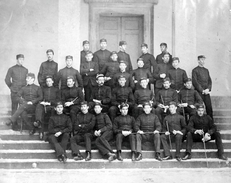 December 1878:  The No IY Division of the Royal Marine Cadets outside Sandhurst.  (Photo by Hulton Archive/Getty Images)