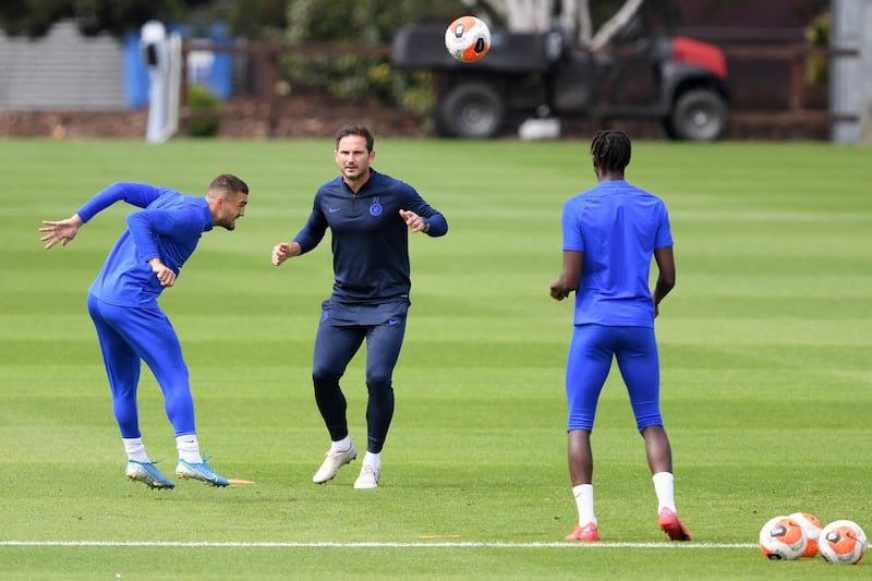 COBHAM, ENGLAND - JUNE 09: Mateo Kovacic and Frank Lampard of Chelsea during a training session at Chelsea Training Ground on June 9, 2020 in Cobham, England. (Photo by Darren Walsh/Chelsea FC via Getty Images)