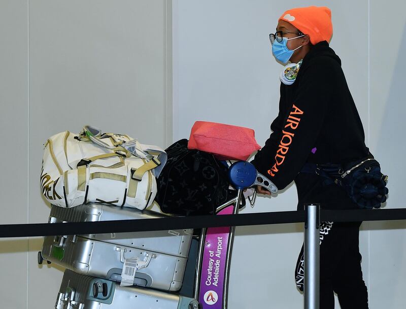 Naomi Osaka arrives at Adelaide Airport. Getty