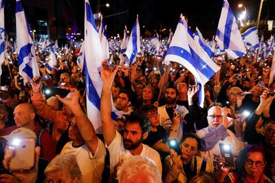 Protesters in Tel Aviv demonstrate against the planned judicial overhaul. Reuters