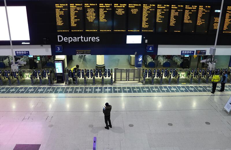 With UK citizens being asked to work from home where possible, a very quiet Waterloo Station was pictured on Tuesday morning in London. PA