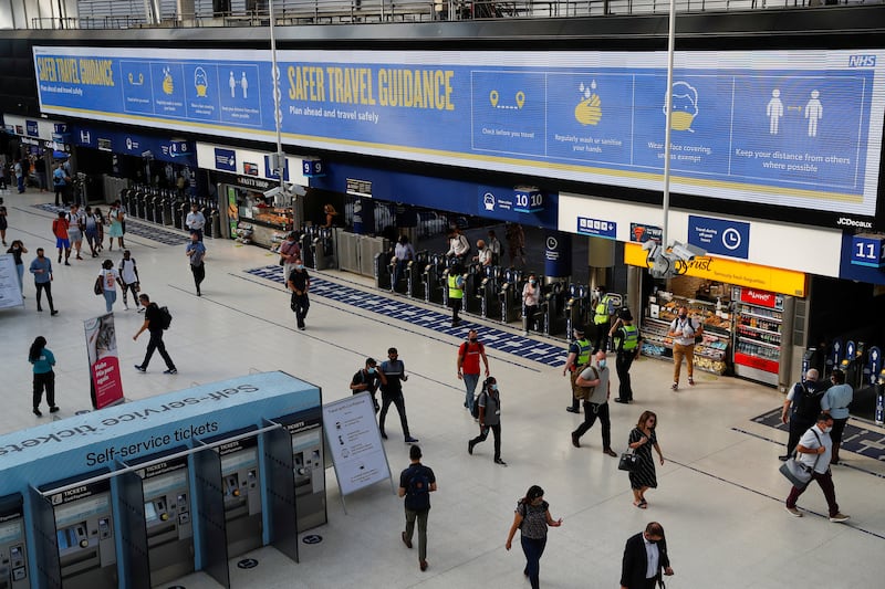 A travel guidance sign at Waterloo station in London.