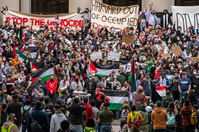 Pro-Palestinian supporters gather at a rally at Harvard University in Cambridge, Massachusetts, on October 14, 2023. AFP