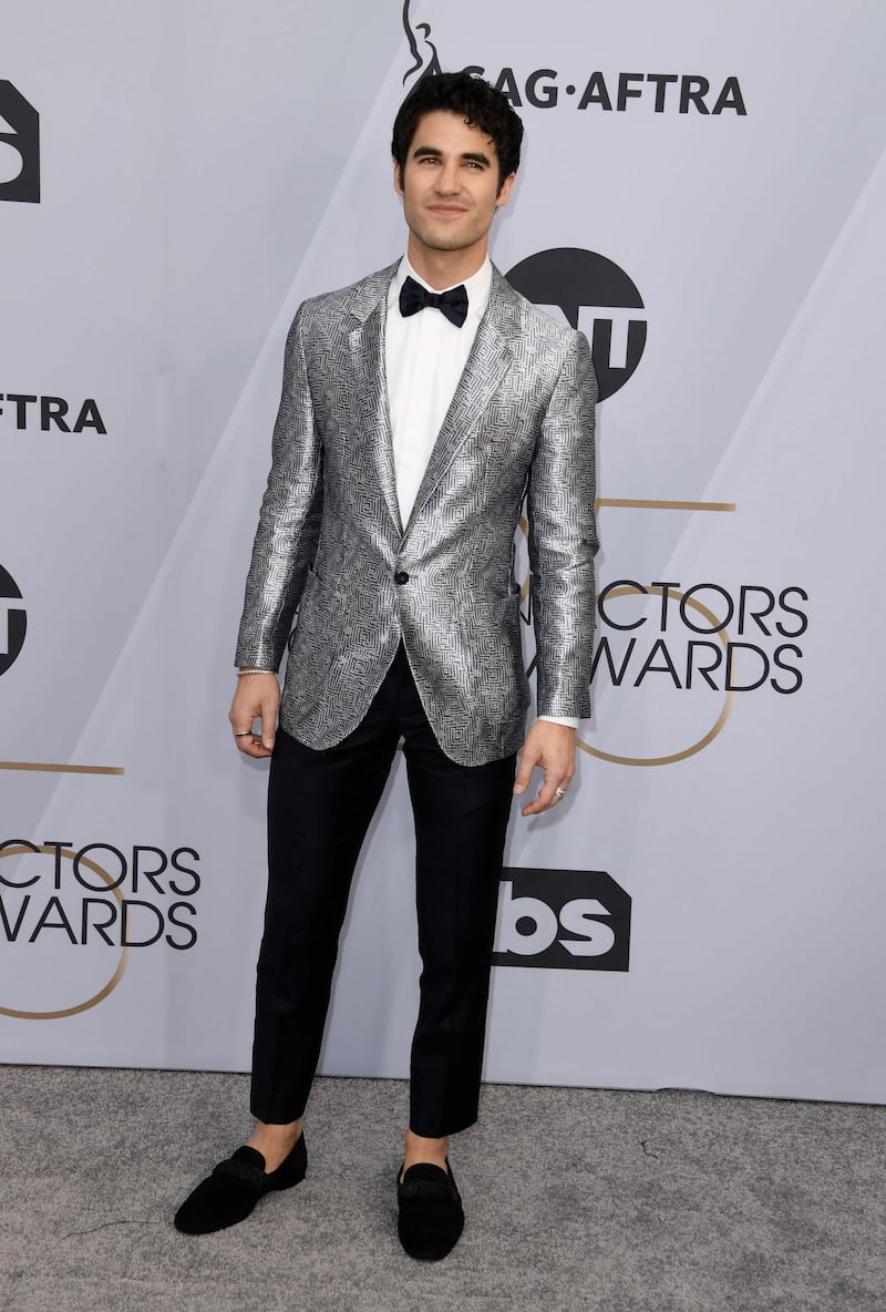 Darren Criss in Emporio Armani atthe 25th Annual Screen Actors Guild Awards in Los Angeles on January 27, 2019. AFP