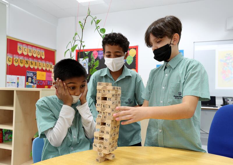 Anxious moments as pupils play a game of Jenga in the Aspen Heights wellbeing hub.