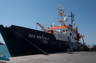 The new Sea-Watch 4 ship is pictured on August 7, 2020 in the port of Burriana, where it is carrying maintenance operations before leaving on its first mission AFP