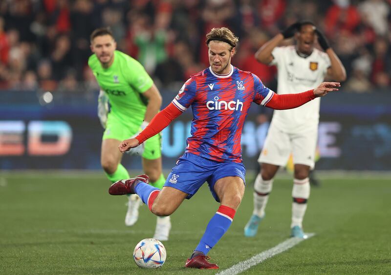 Palace defender Joachim Andersen clears the ball. Getty
