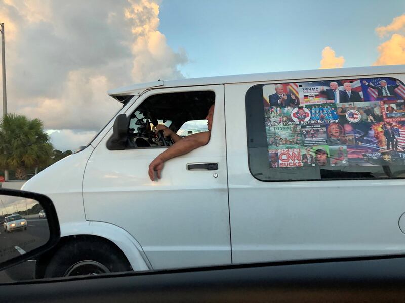 Cesar Sayoc's van is seen in Boca Raton, Florida, U.S., October 18, 2018 in this picture obtained from social media. ED KENNEDY/via REUTERS THIS IMAGE HAS BEEN SUPPLIED BY A THIRD PARTY. MANDATORY CREDIT. NO RESALES. NO ARCHIVES
