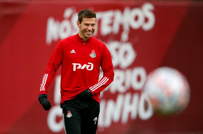 Fedor Smolov during training at the Lokomotiv Moscow Training Center, Bakovka, Moscow, on the eve of the Champions League math against title-holders Bayern Munich. Reuters