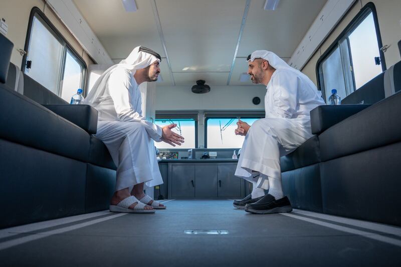 Sheikh Maktoum bin Mohammed, Deputy Ruler of Dubai, Deputy Prime Minister and Minister of Finance, and Sheikh Theyab bin Mohamed, chairman of the Abu Dhabi Crown Prince’s Court and Etihad Rail. All photos: @MaktoumMohammed via Twitter