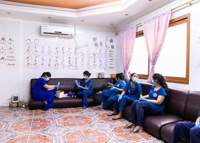 ABU DHABI, UNITED ARAB EMIRATES. 2- MAY 2020.Beauty specialists in Abeer Salon in Baniyas neighborhood. They’ve been closed for the duration of 2 months, and opened only yesterday. (Photo: Reem Mohammed/The National)Reporter:Section: