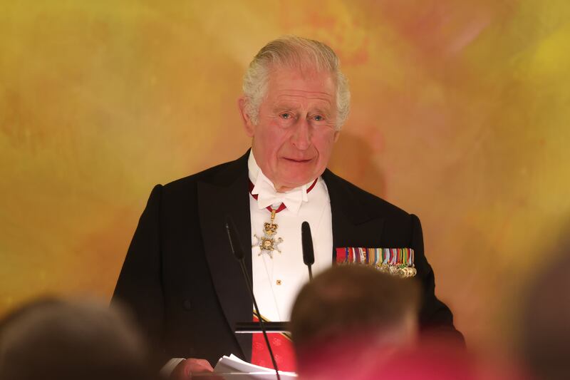 King Charles during a speech at the state banquet at Bellevue Palace. PA