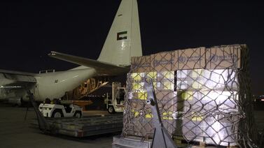 A aeroplane carrying supplies left from International Humanitarian City in Dubai early on Wednesday. Photo: Dubai Media Office