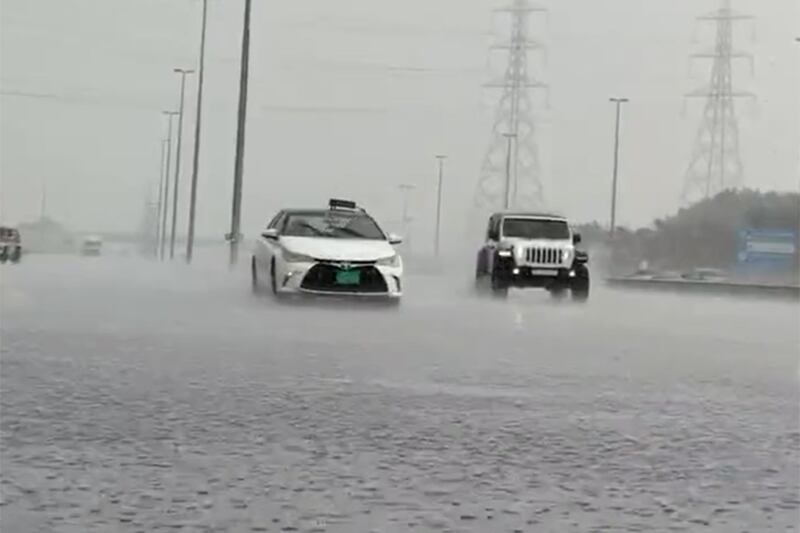 Rain falling in Ajman on Sunday. Downpours were reported in many parts of the country. @Storm_centre/ Twitter